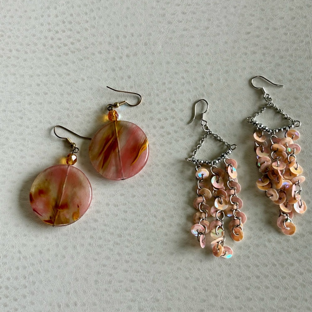 Sequin Beaded Pink Earrings 2 Pairs